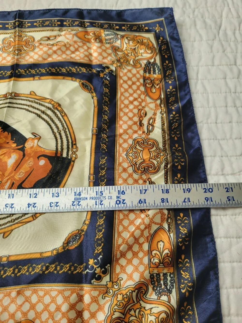 Equestrian Chain Print Silk Scarf Navy Gold Cream Bag Scarf 20x20